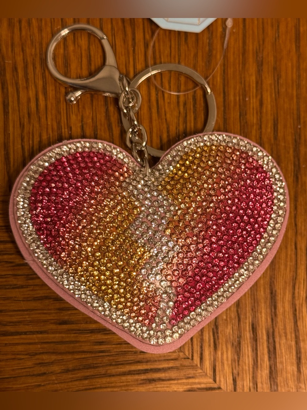 Rhinestone Heart Bag Charm Keychain Pink Gold Ombre Bling Purse Charm NWT